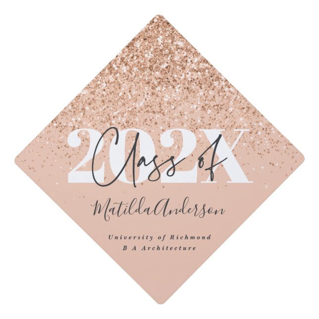 Rose gold modern stylish glitter graduation  graduation cap topper (Front)