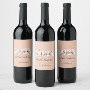 Rose gold modern stylish graduation party favor wi wine label