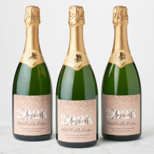 Rose gold modern stylish graduation party favour sparkling wine label