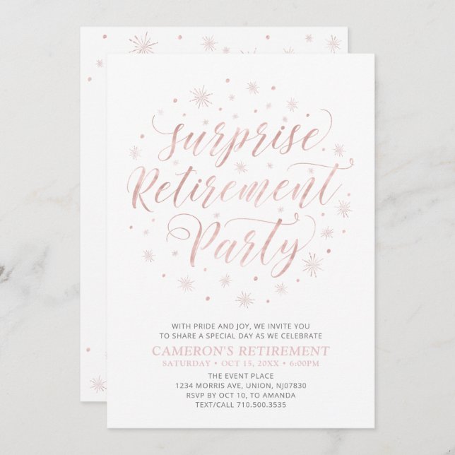 Rose gold | Modern Surprise Retirement Party Invitation (Front/Back)