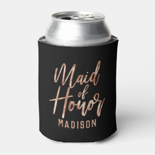 Rose Gold Modern Typography Wedding Maid of Honour Can Cooler