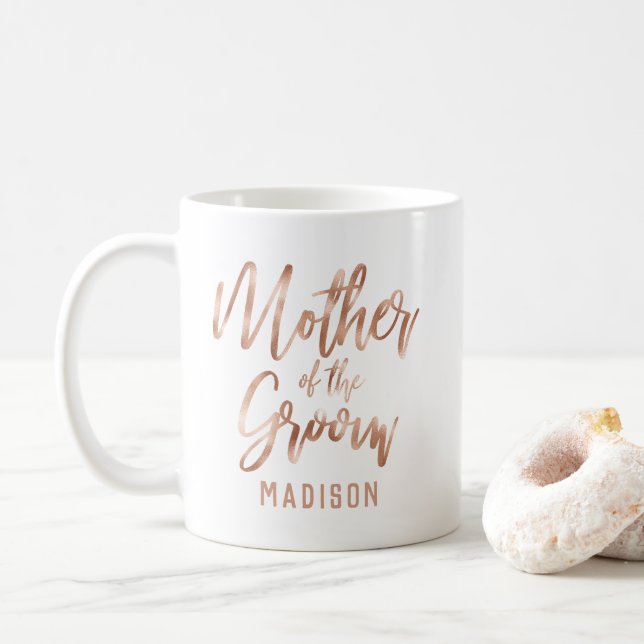 Rose Gold Modern Wedding Mother of the Groom Coffee Mug (With Donut)
