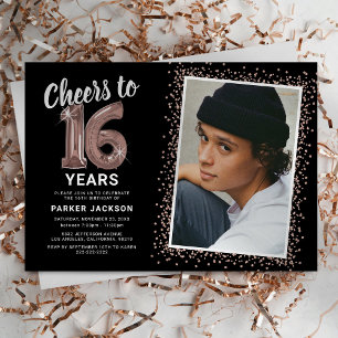 Rose Gold Moderne Invitation 16e Anniversaire Phot
