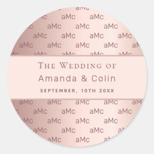 Rose gold monogram couple initials wedding classic round sticker