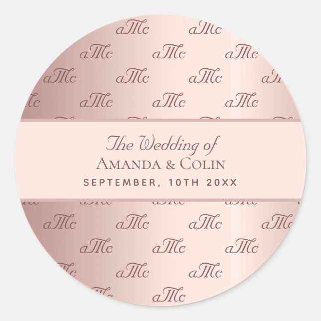 Rose gold monogram couple initials wedding classic round sticker (Front)