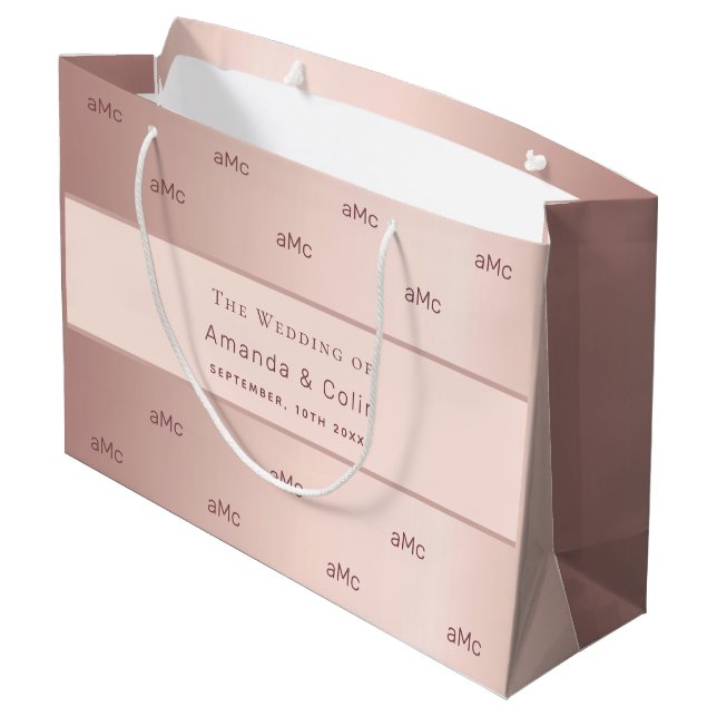 Rose gold monogram couple initials wedding large gift bag (Back Angled)