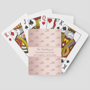 Rose gold monogram couple initials wedding playing cards