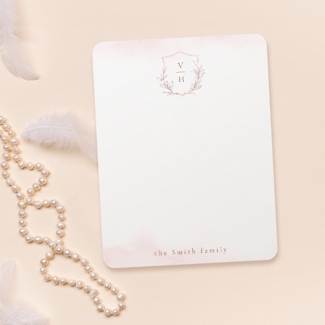 Rose gold monogram crest personalized Stationery Card (Rose gold monogram crest personalized Stationery Note Card)