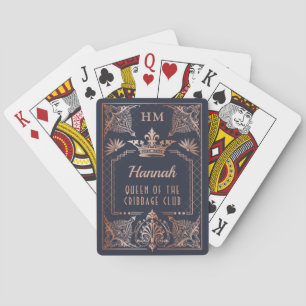 Rose Gold Monogram Crown Queen of Cribbage Club Playing Cards