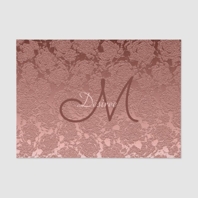 Rose Gold Monogram Elegant Art Floral Pattern Tissue Paper (Front)