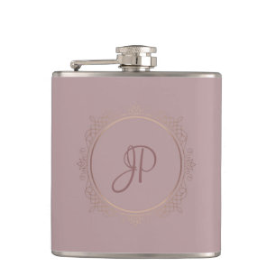 Rose Gold Monogram Elegant Custom Template Hip Flask