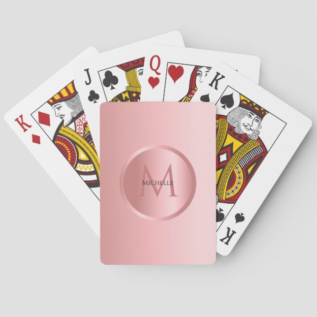 Rose Gold Monogram Elegant Custom Template Playing Cards (Back)