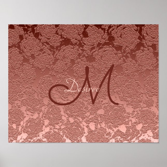 Rose Gold Monogram Elegant Floral Art Pattern Poster (Front)
