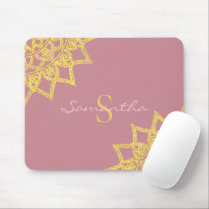 Rose Gold Monogram Elegant Floral Mandala Mouse Pad