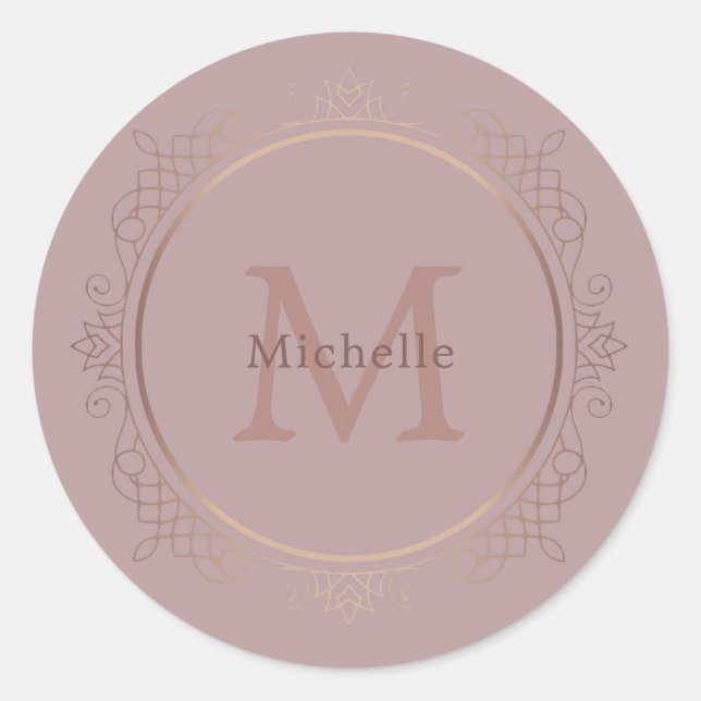 Rose Gold Monogram Elegant Personalized Template Classic Round Sticker (Front)