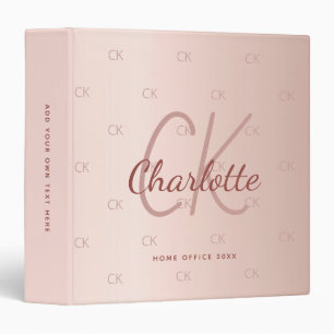 Rose gold monogram elegant script office school binder