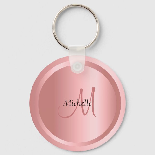 Rose Gold Monogram Elegant Template Custom Keychain (Front)