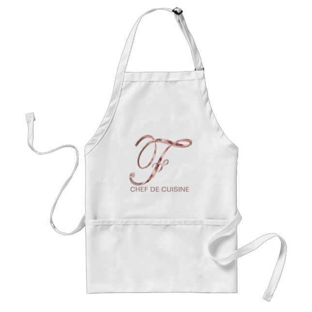 Rose Gold Monogram F Chef de Cuisine or Your Text Standard Apron (Front)