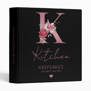 Rose Gold Monogram Floral Recipe Keepsake Binder