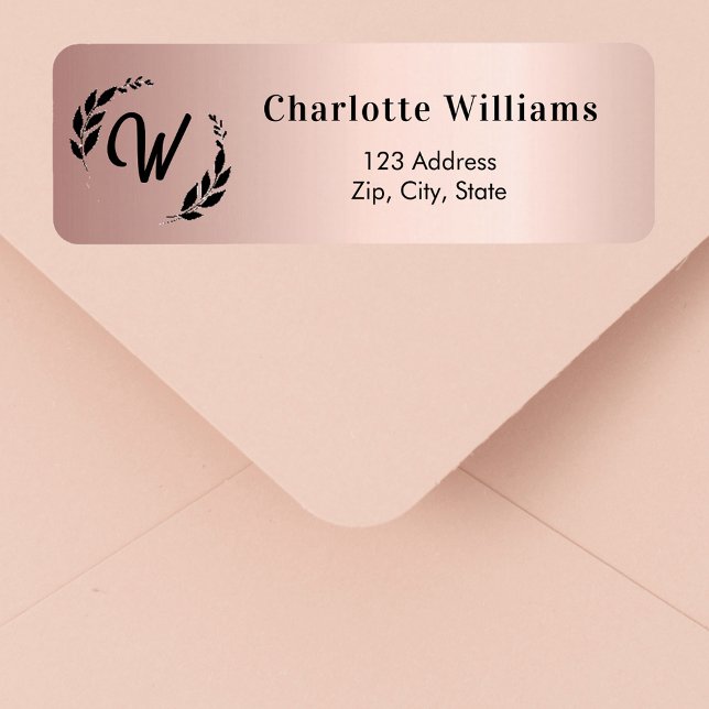 Rose gold monogram initial return address (Creator Uploaded)