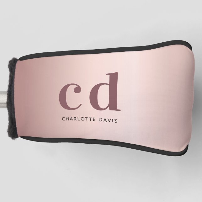 Rose gold monogram initials custom name luxury  golf head cover (Front)