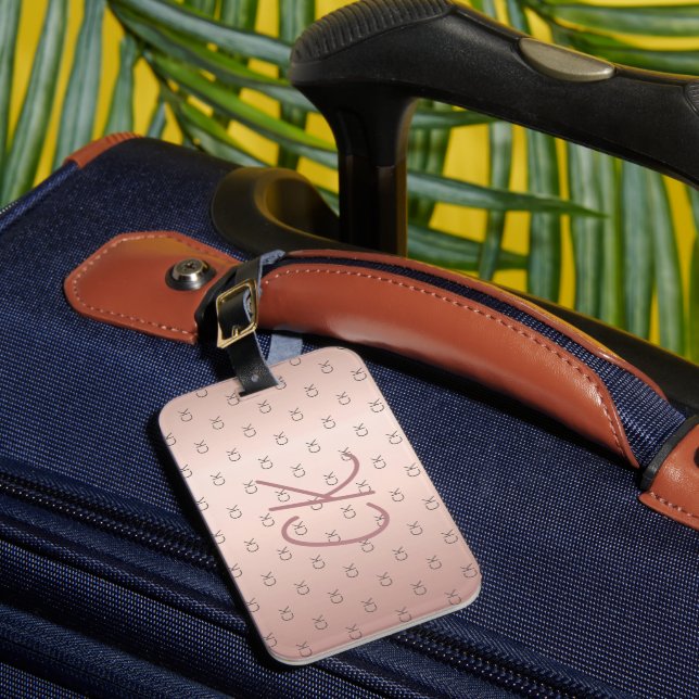 Rose gold monogram initials elegant luggage tag (Front Insitu 1)