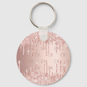 Rose gold monogram initials glitter drips luxury keychain