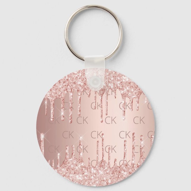 Rose gold monogram initials glitter drips luxury keychain (Front)