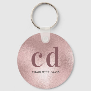 Rose gold monogram initials keychain