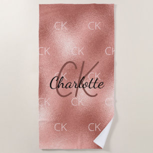 Rose gold monogram initials name minimalist  beach towel