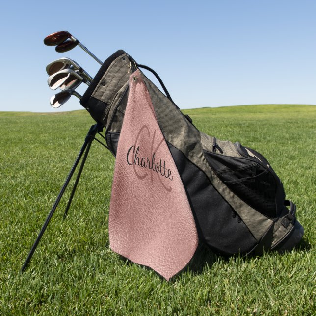 Rose gold monogram initials name minimalist golf towel (Green)