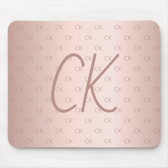 Rose gold monogram initials pink elegant  mouse pad (Front)