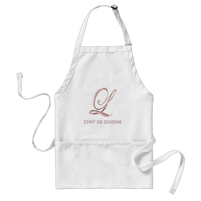 Rose Gold Monogram L Chef de Cuisine or Your Text Standard Apron (Front)