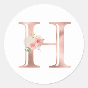 Rose Gold Monogram Letter H Blush Pink Flower Foil Classic Round Sticker