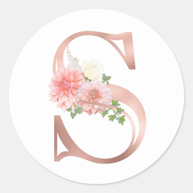 Rose Gold Monogram Letter S Blush Pink Flower Foil Classic Round Sticker (Front)
