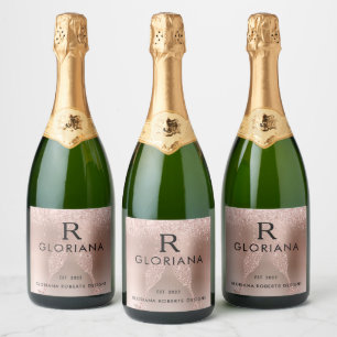 Rose Gold Monogram Logo Celebrate New Business   Sparkling Wine Label