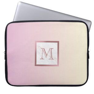 Rose Gold Monogram Marble Pink Vanilla Gradient Laptop Sleeve