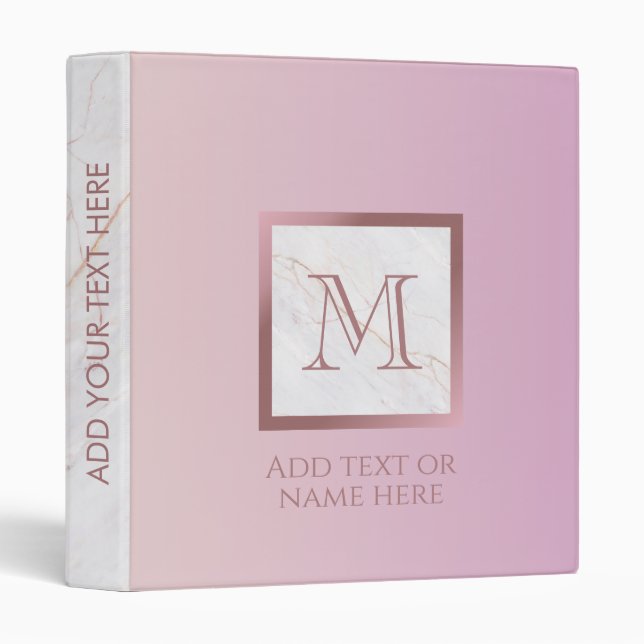 Rose Gold Monogram Marble Purple Vanilla Gradient Binder (Front/Spine)