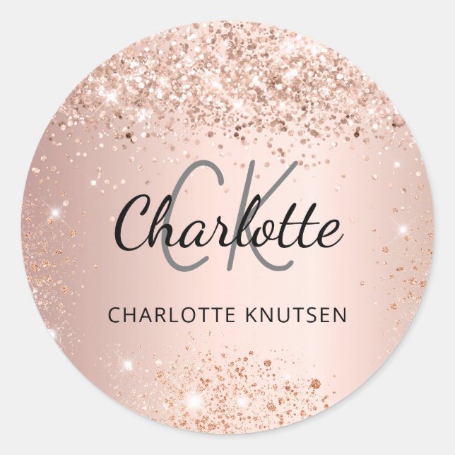 Rose gold monogram name  classic round sticker (Front)