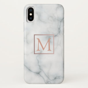 rose gold monogram on black and white marble stone Case-Mate iPhone case