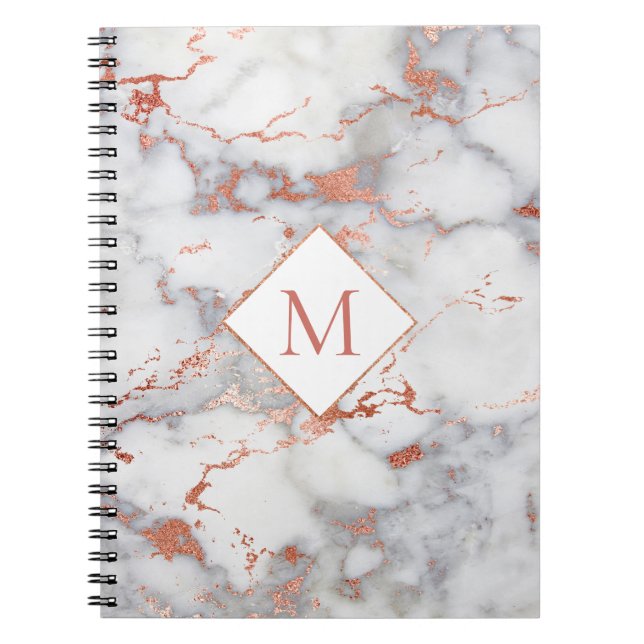 rose gold monogram on marble texture notebook (Front)