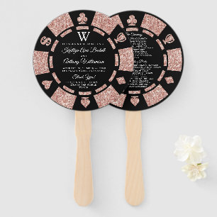 Rose Gold Monogram Poker Chip Casino Wedding Hand Fan