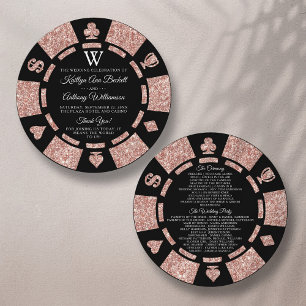 Rose Gold Monogram Poker Chip Casino Wedding Program