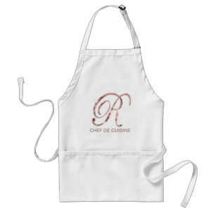 Rose Gold Monogram R Chef de Cuisine or Your Text Standard Apron