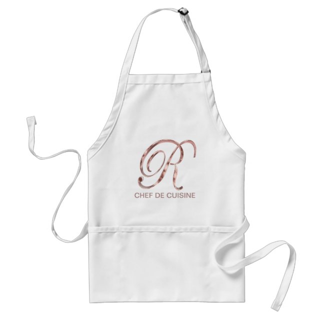 Rose Gold Monogram R Chef de Cuisine or Your Text Standard Apron (Front)