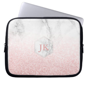 Rose Gold Monogram+Snow Bokeh+Marble Laptop Sleeve