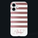 Rose Gold Monogram Stripes with Geometric Diamonds iPhone 16 Case<br><div class="desc">This cute phone case features a trendy girly design with rose gold stripes and geometric diamond shapes. Personalize it with your name and monogram at the bottom.</div>