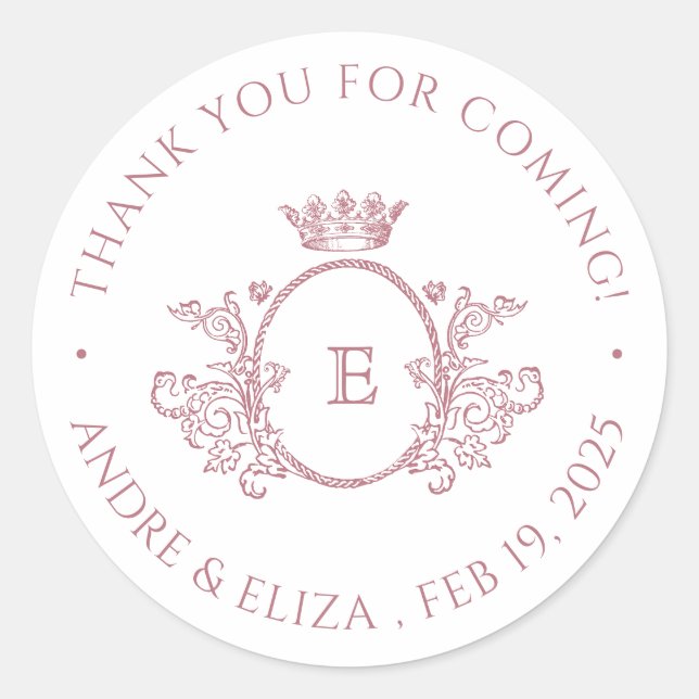 Rose Gold Monogram Wedding Thank You Sticker (Front)