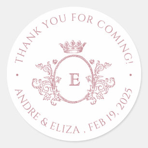 Rose Gold Monogram Wedding Thank You Sticker