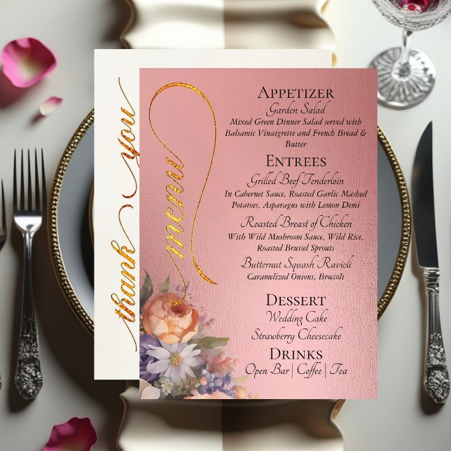 Rose Gold - Monogram, Wildflowers & Thank You  Menu (Creator Uploaded)